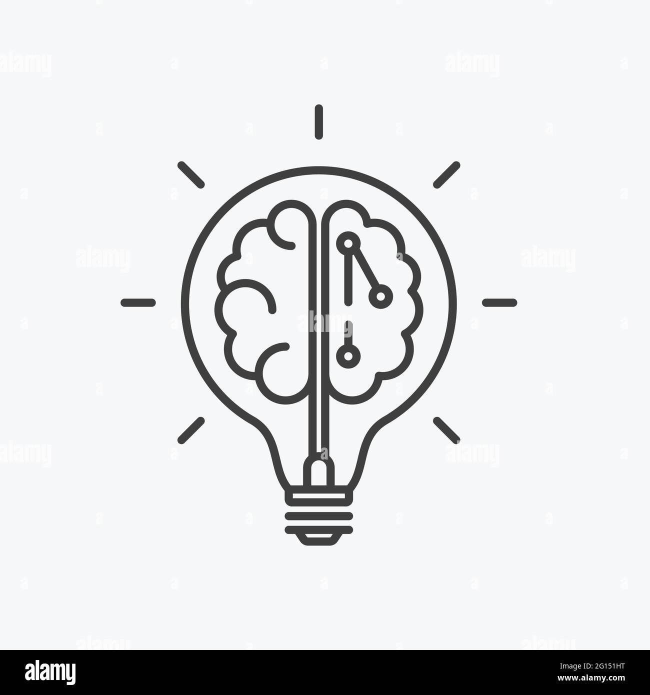 Creative Idea Thin Line Icon. Brain in lightbulb innovation logo ...