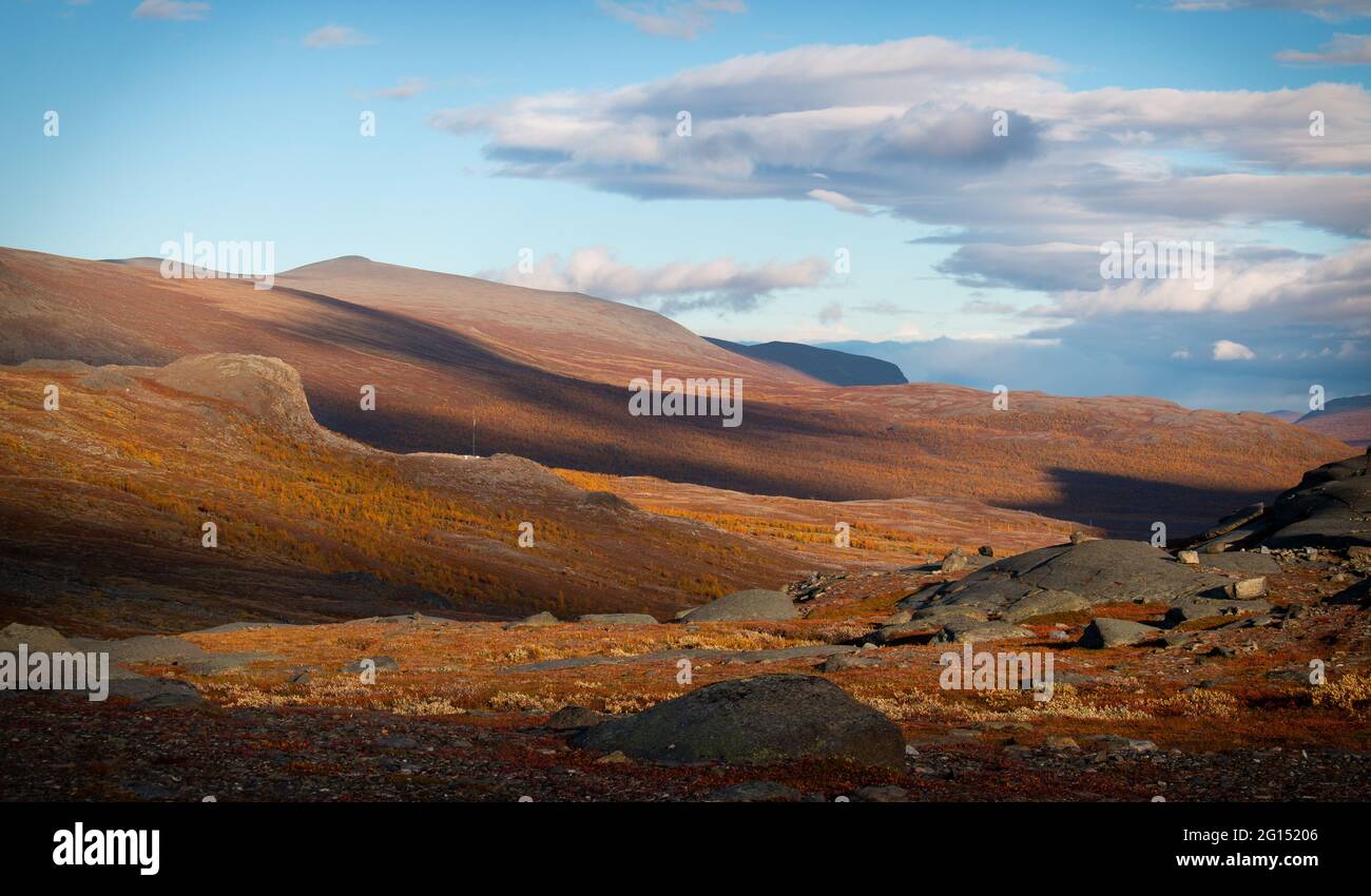 A faraway view of Kebnekaise Mountain Station, September 2020 Stock Photo
