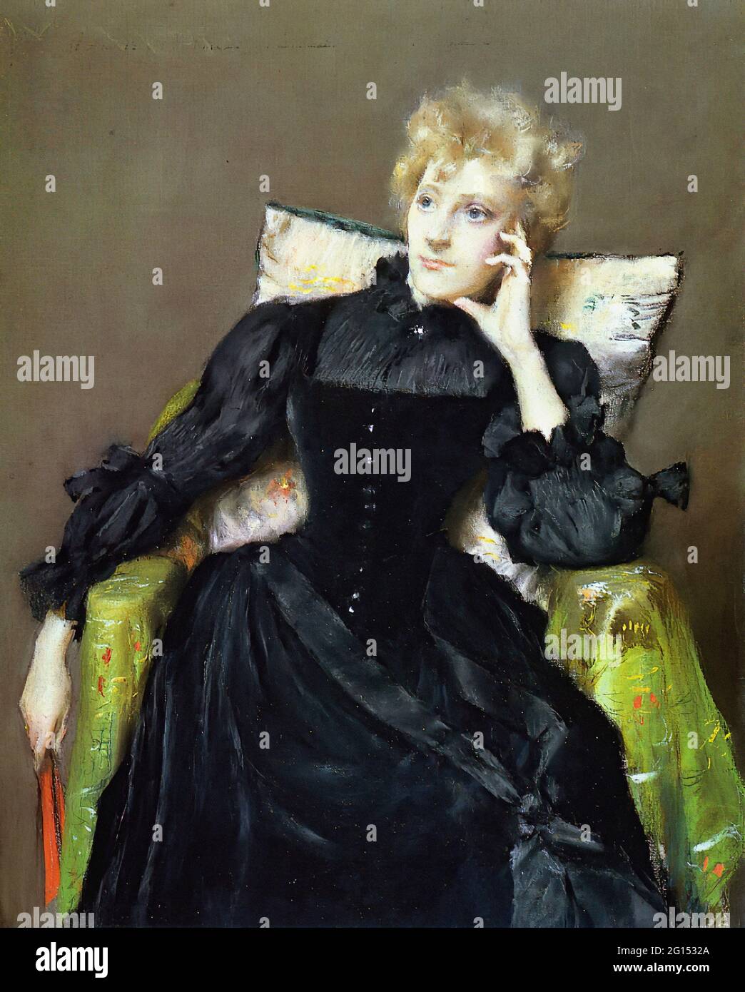 William Merritt Chase - Seated Woman Black Dress 1890 Stock Photo - Alamy