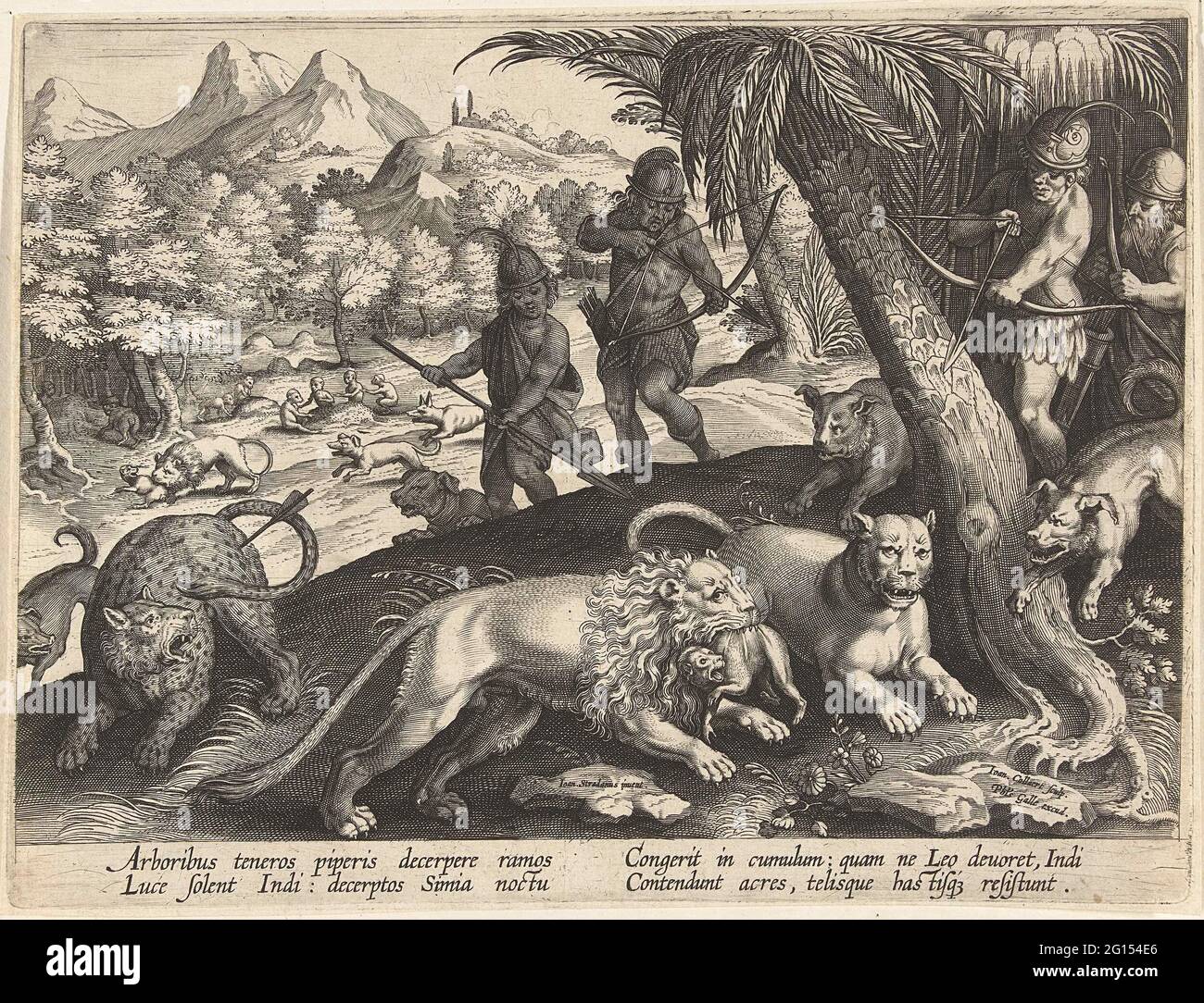 Hunting lions and leopards with arrow and bow; Hunting scenes
