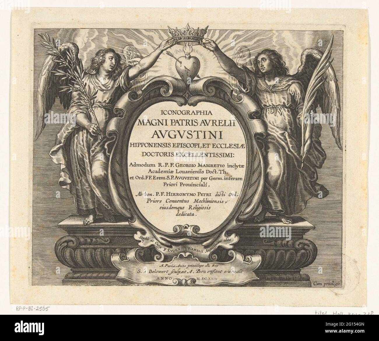 Cartouche With Title Flanked By Two Angels Holding Crown Over Burning Heart Iconographia Magni Patris Avrelii Avgvstini Hipponensis Episcopi Et Ecclesiae Doctoris Excellentissimi Life Of Saint Augustine An Oval Cartouche With A Cartouche With Title Flanked By Two Angels Holding Crown Over Burning Heart Iconographia Magni Patris Avrelii Avgvstini Hipponensis Episcopi Et Ecclesiae Doctoris Excellentissimi Life Of Saint Augustine An Oval Cartouche With A