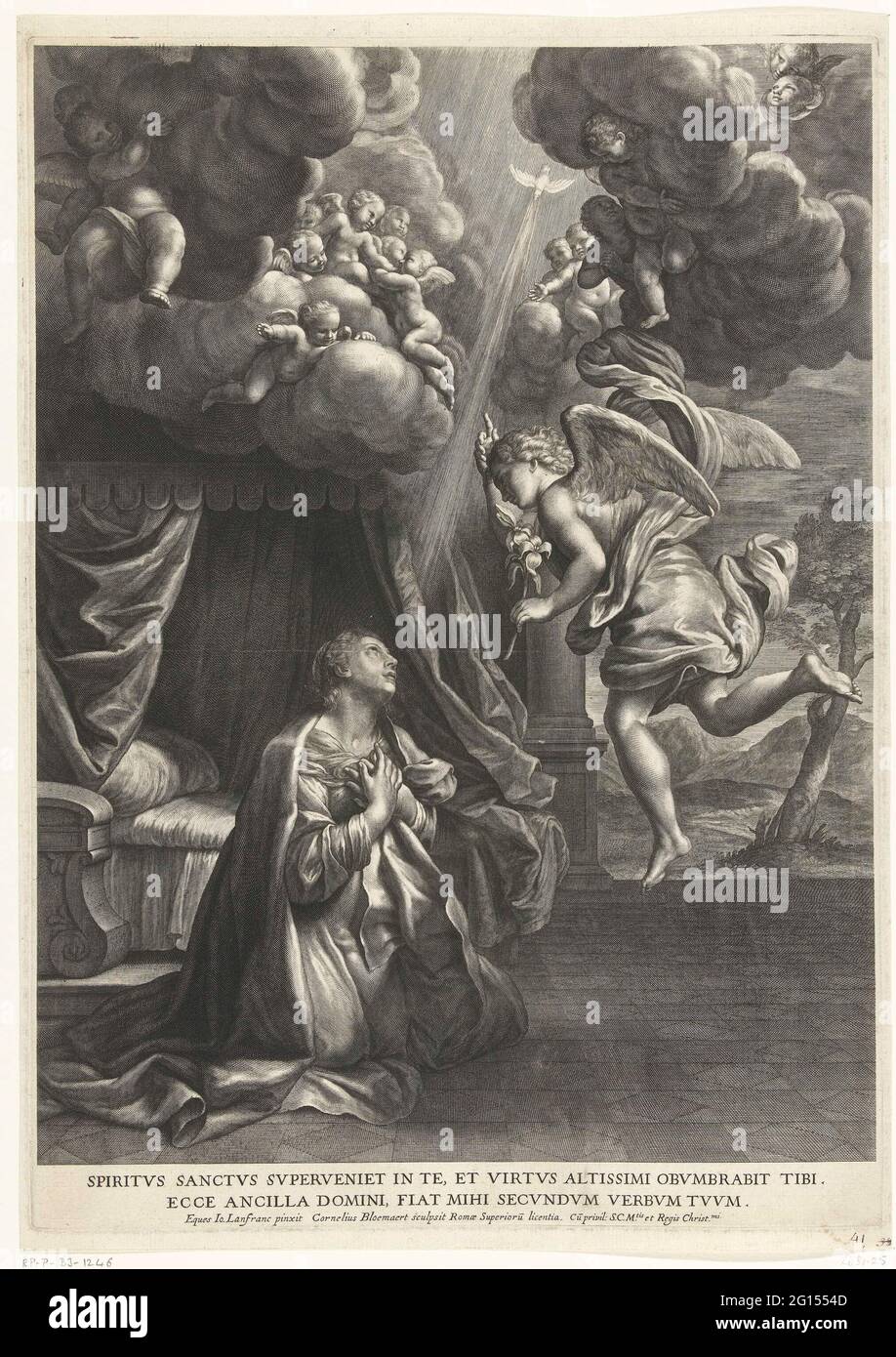 Annunciation. An angel who points to heaven with the right hand ...