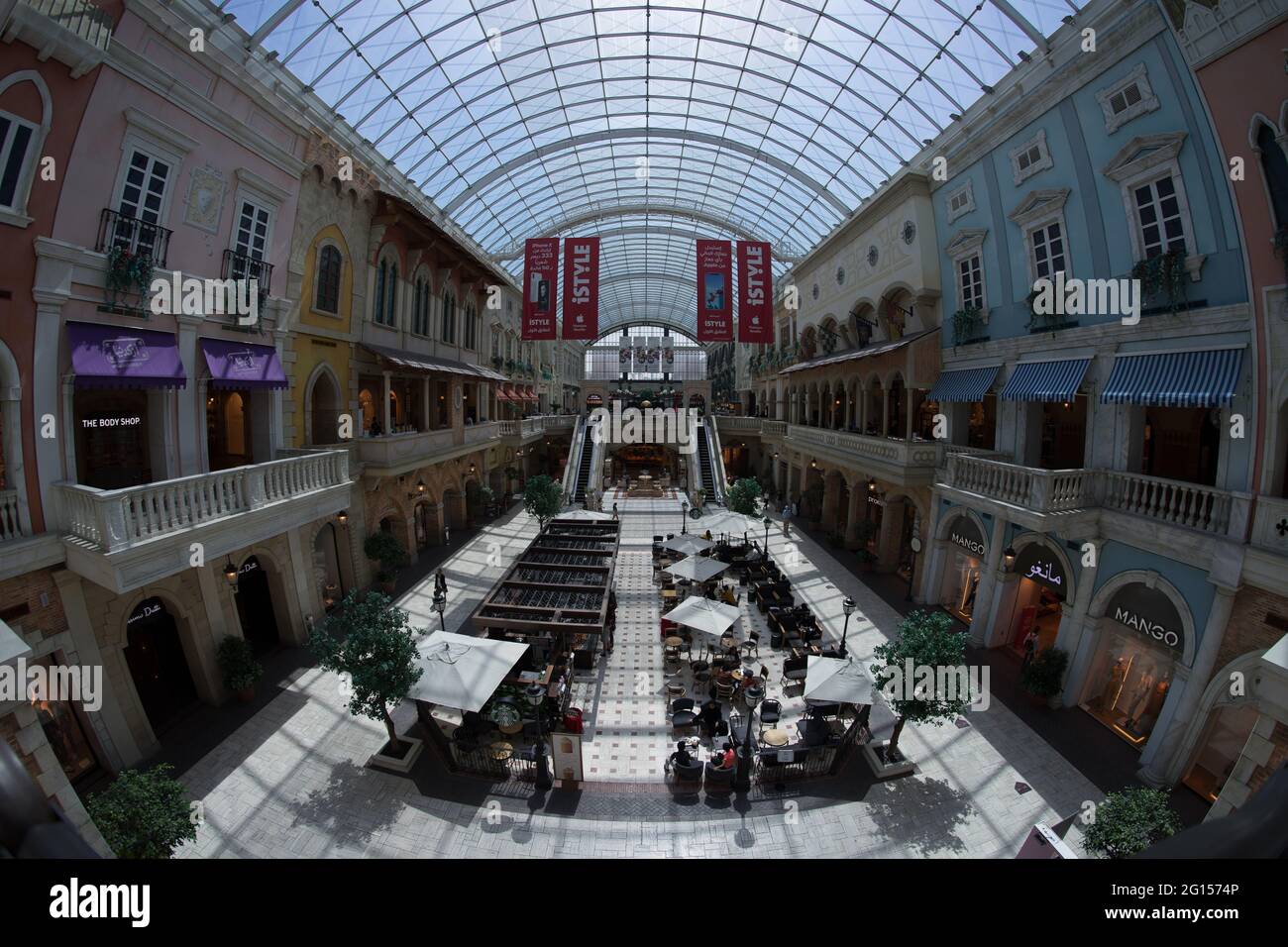 The interior of Mercato Shopping Malll via fisheye lens Stock Photo