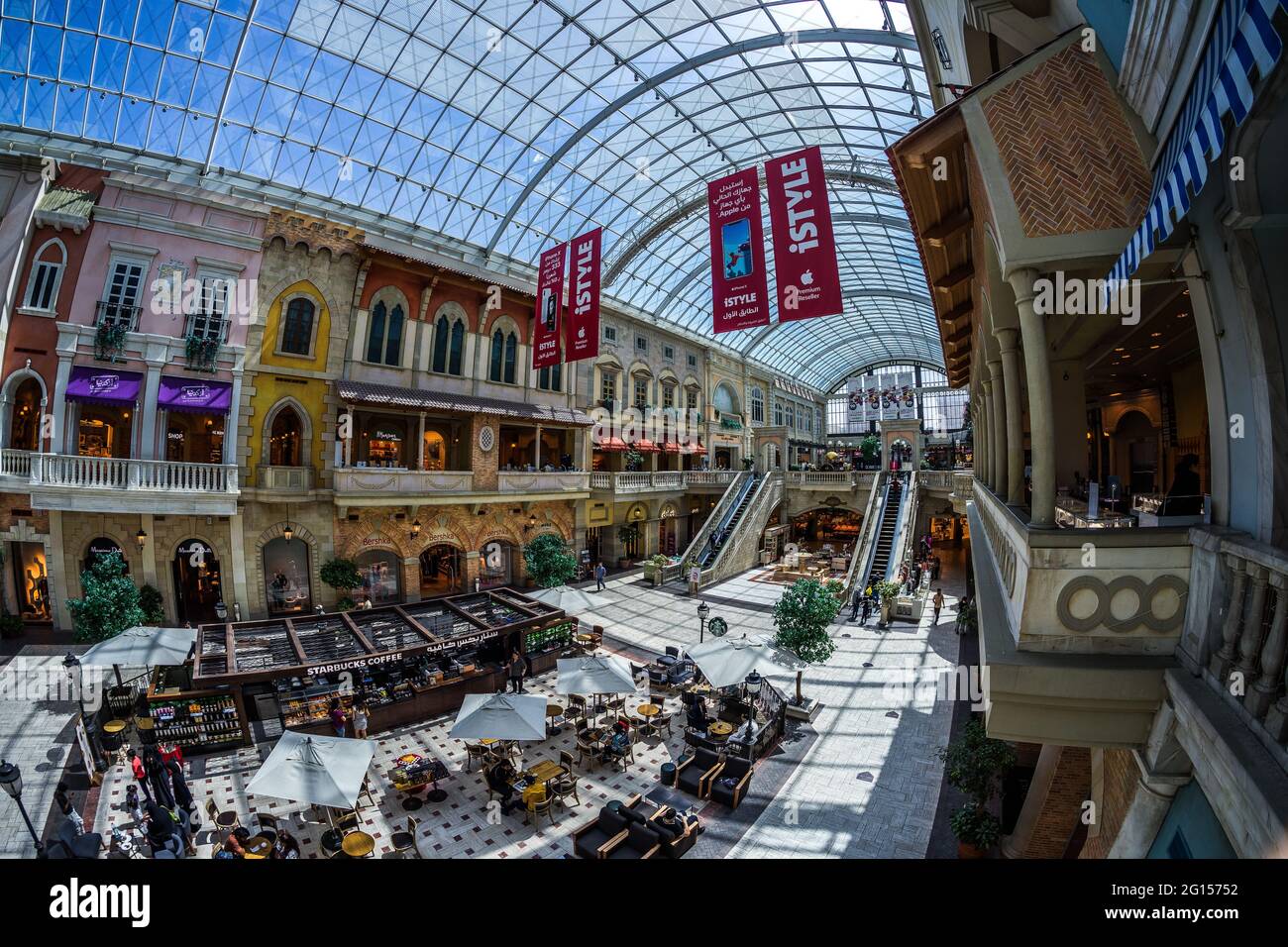 The interior of Mercato Shopping Malll via fisheye lens Stock Photo