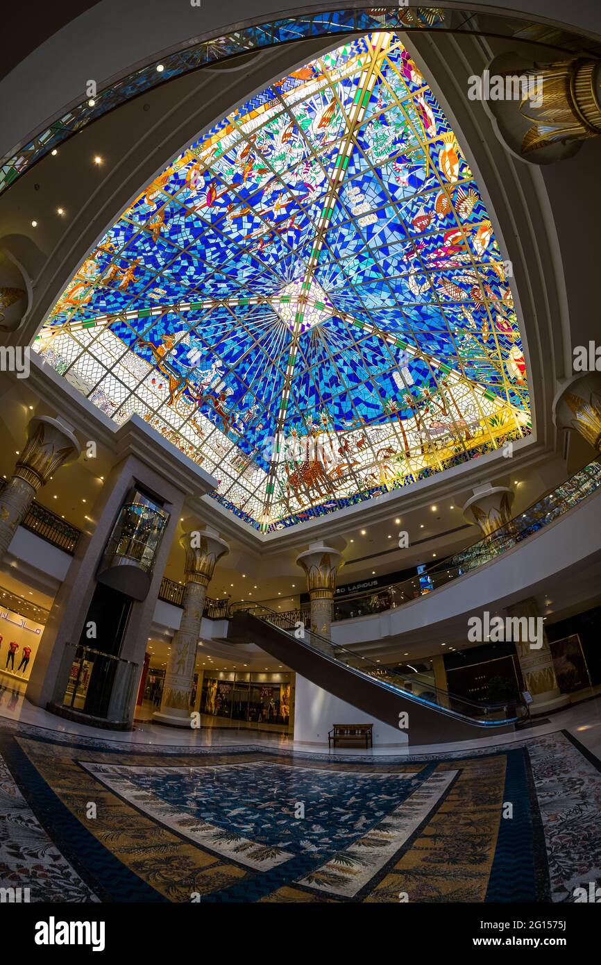 The interior of wafi Mall via fisheye lens Stock Photo Alamy
