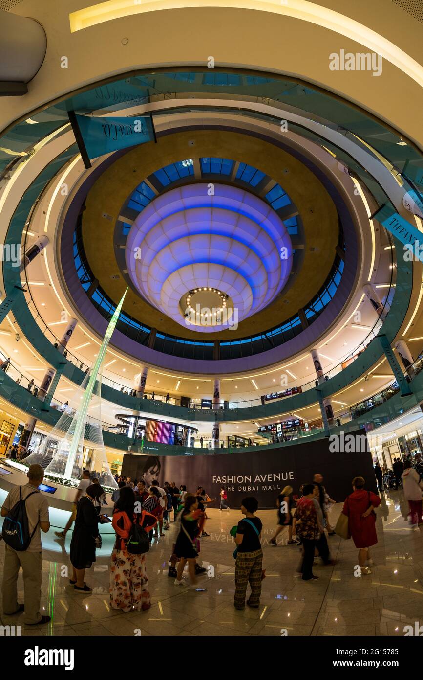 The interior of Dubai Mall via fisheye lens Stock Photo - Alamy