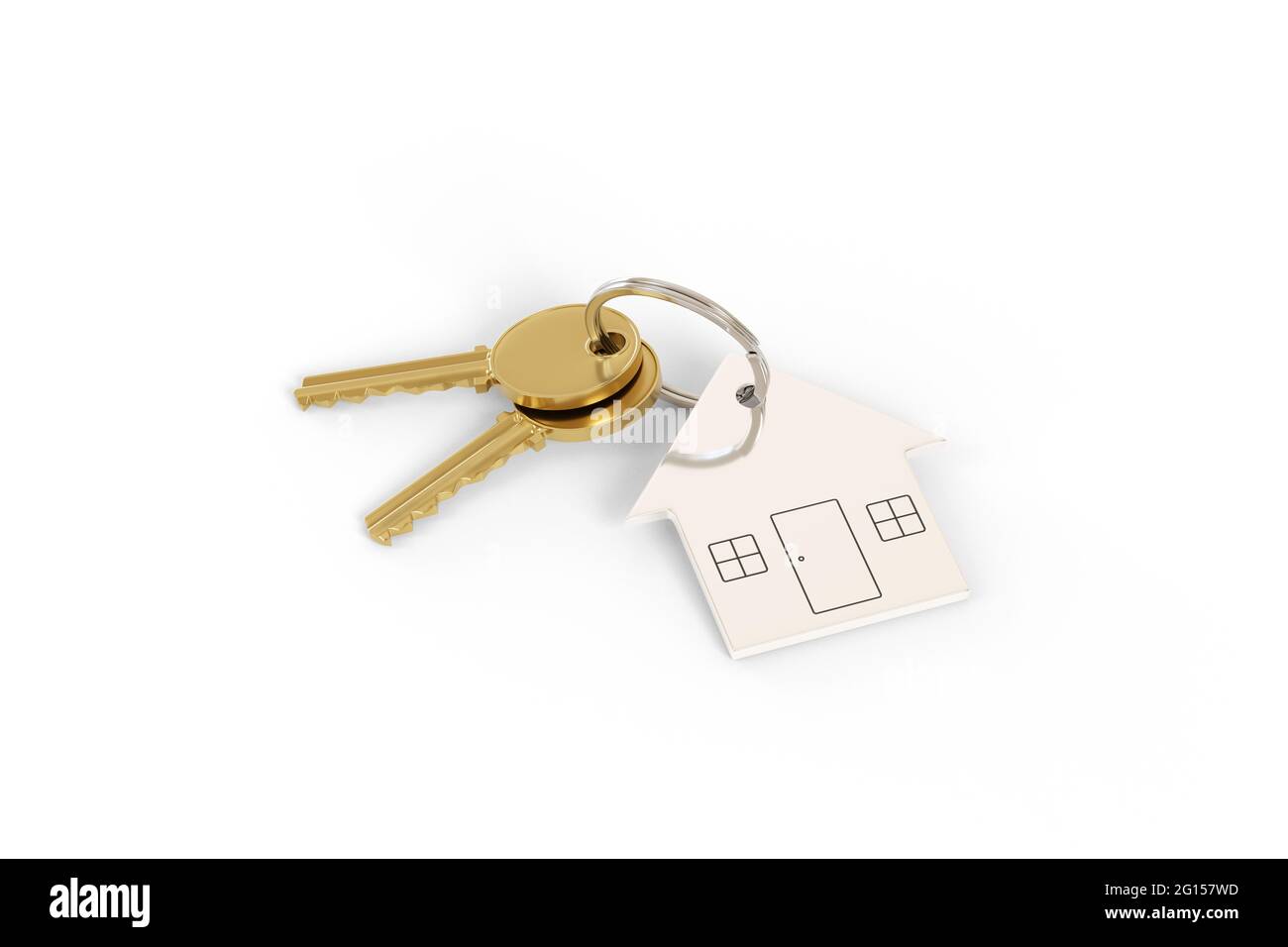 House shaped keychain isolated on white background. 3d illustration