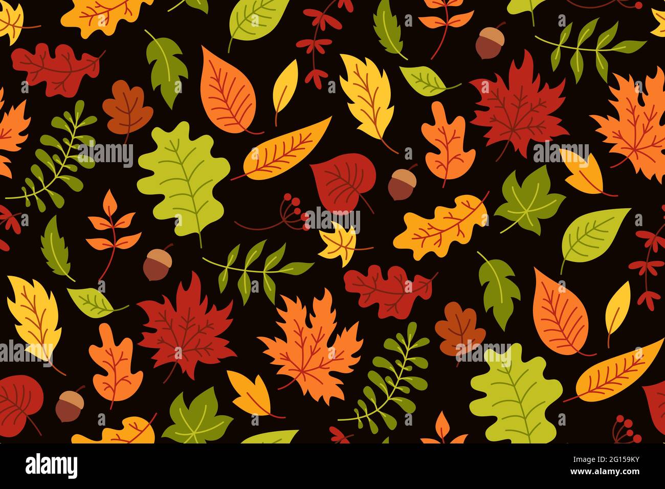 Autumn leaves seamless pattern, hand drawn trendy cartoon textile. Flat rustic doodle leaf paper texture. Fall leave scrapbook wallpaper. Autumn clip art vector on black background Stock Vector Image & Art - Autumn leaves seamless pattern, hand drawn trendy cartoon textile. Flat rustic doodle leaf paper texture. Fall leave scrapbook wallpaper. Autumn clip art vector on black background Stock Vector Image & Art -