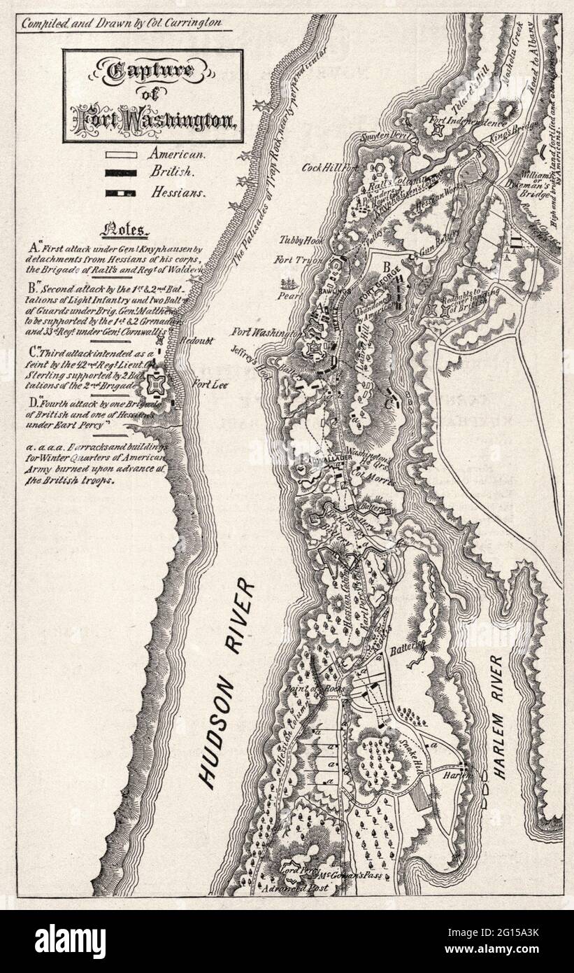 Map of the Capture of Fort Washington during the American Revolution Stock Photo