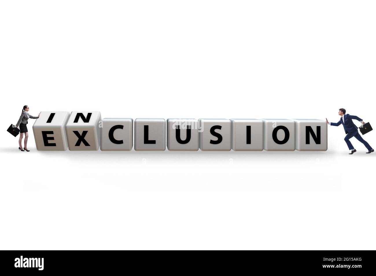 Business people turning cubes in the inclusion and exclusion concept