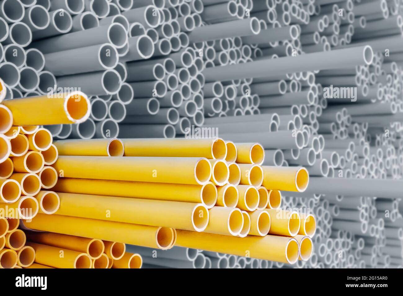 Yellow PVC pipes for electric conduit Stock Photo Alamy