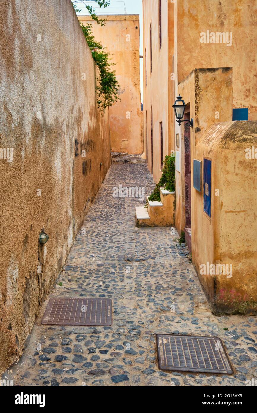 Greek picturesque scenic street of Oia town on Santorini island in Greece Stock Photo