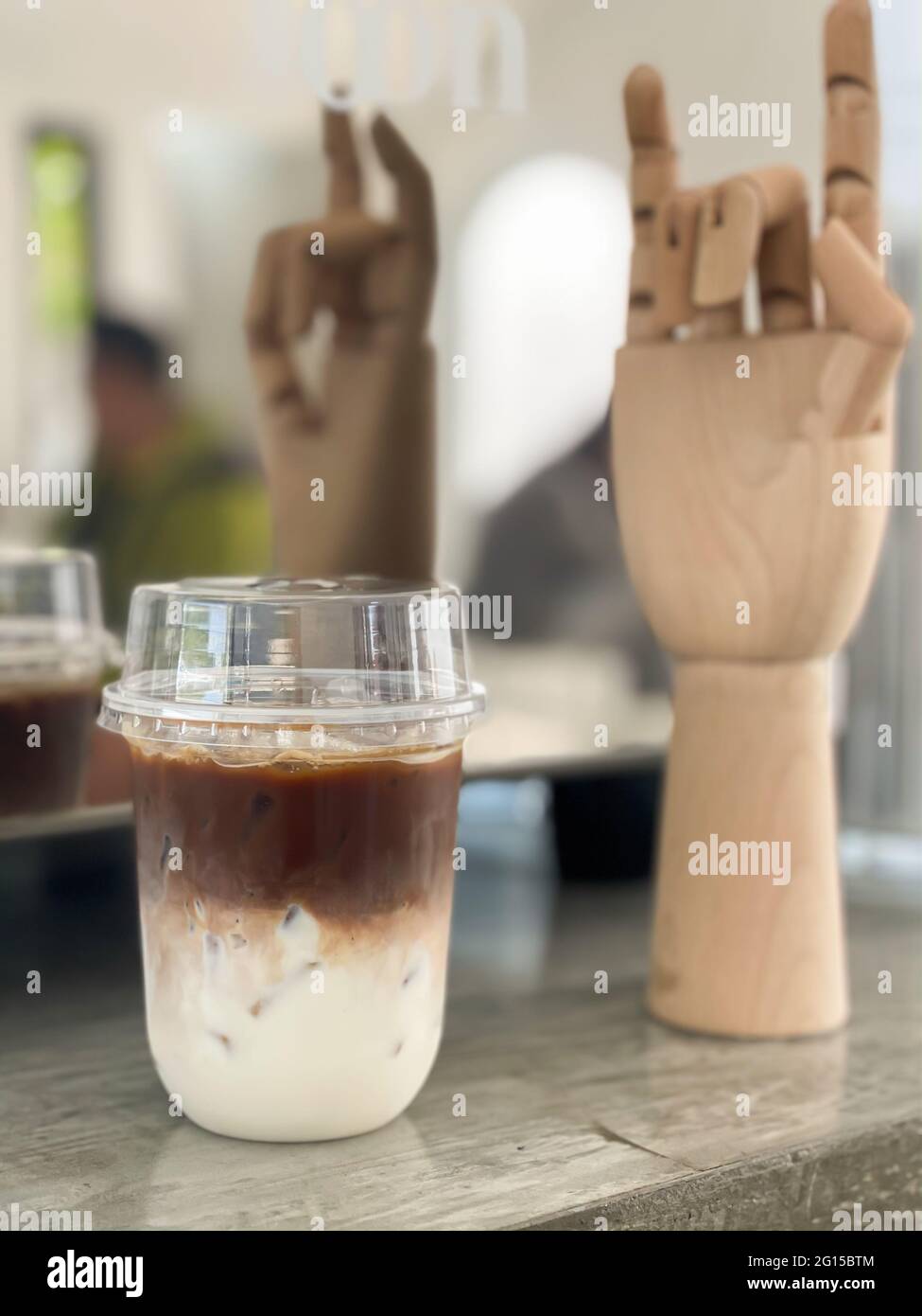 A glass of iced latte coffee, stock photo Stock Photo