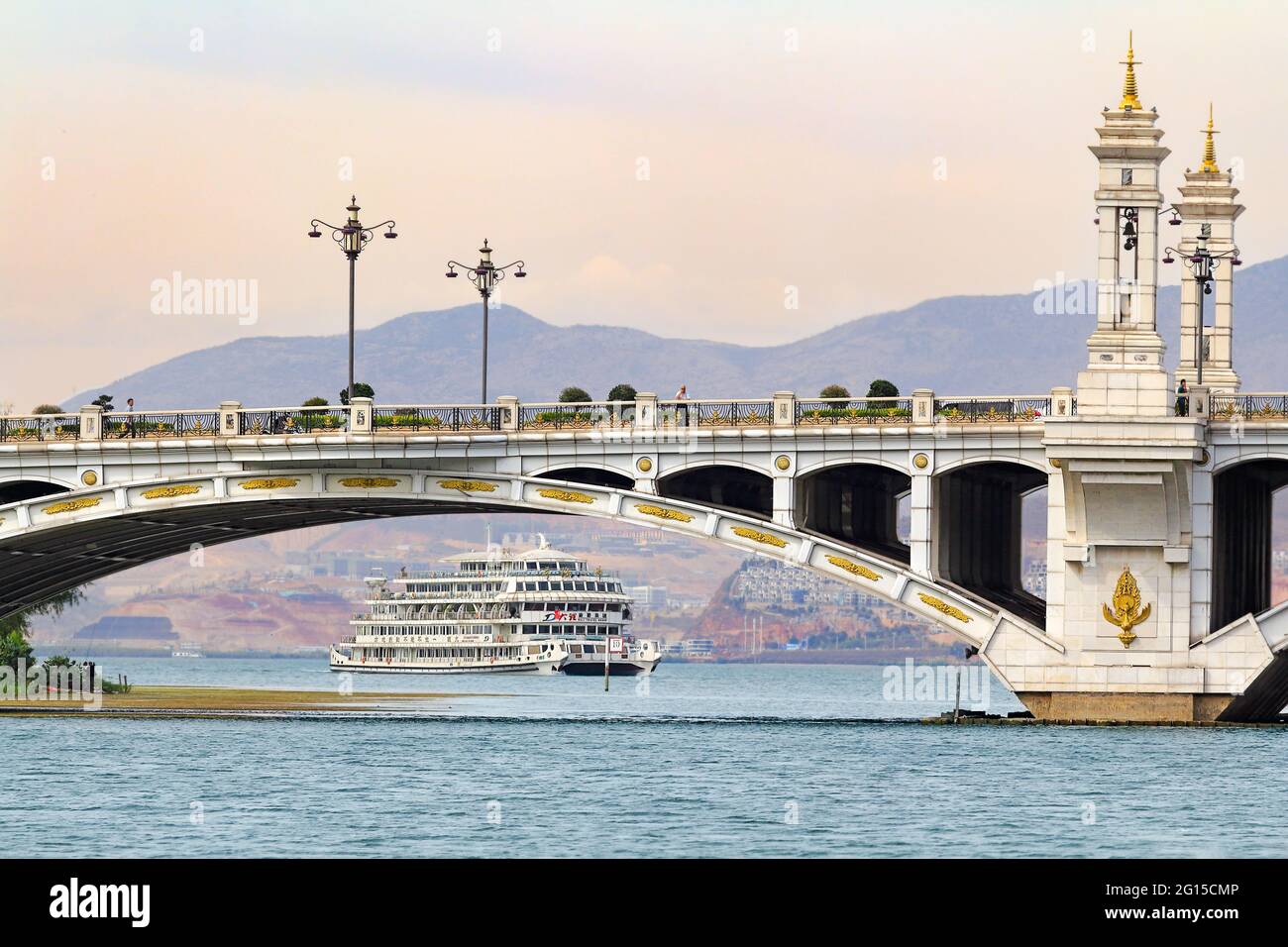 DALI, CHINA - JUN 25 : Ferry into the port of  Xiaguan (New Dali) . The Erhai lake Erhai is the second largest lake of its kind in China. Ferries betw Stock Photo