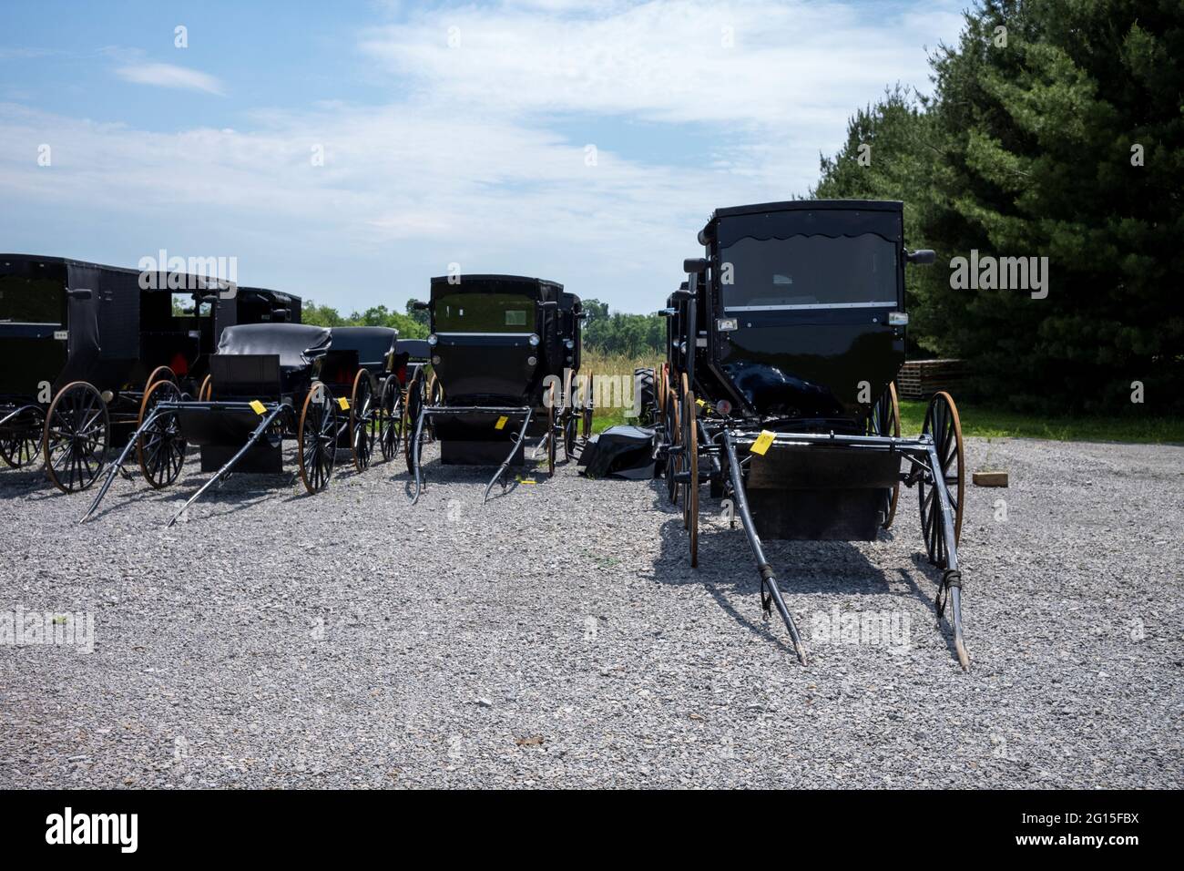 Amish buggies are displayed for sale in Holmes County, Ohio, U.S., June
