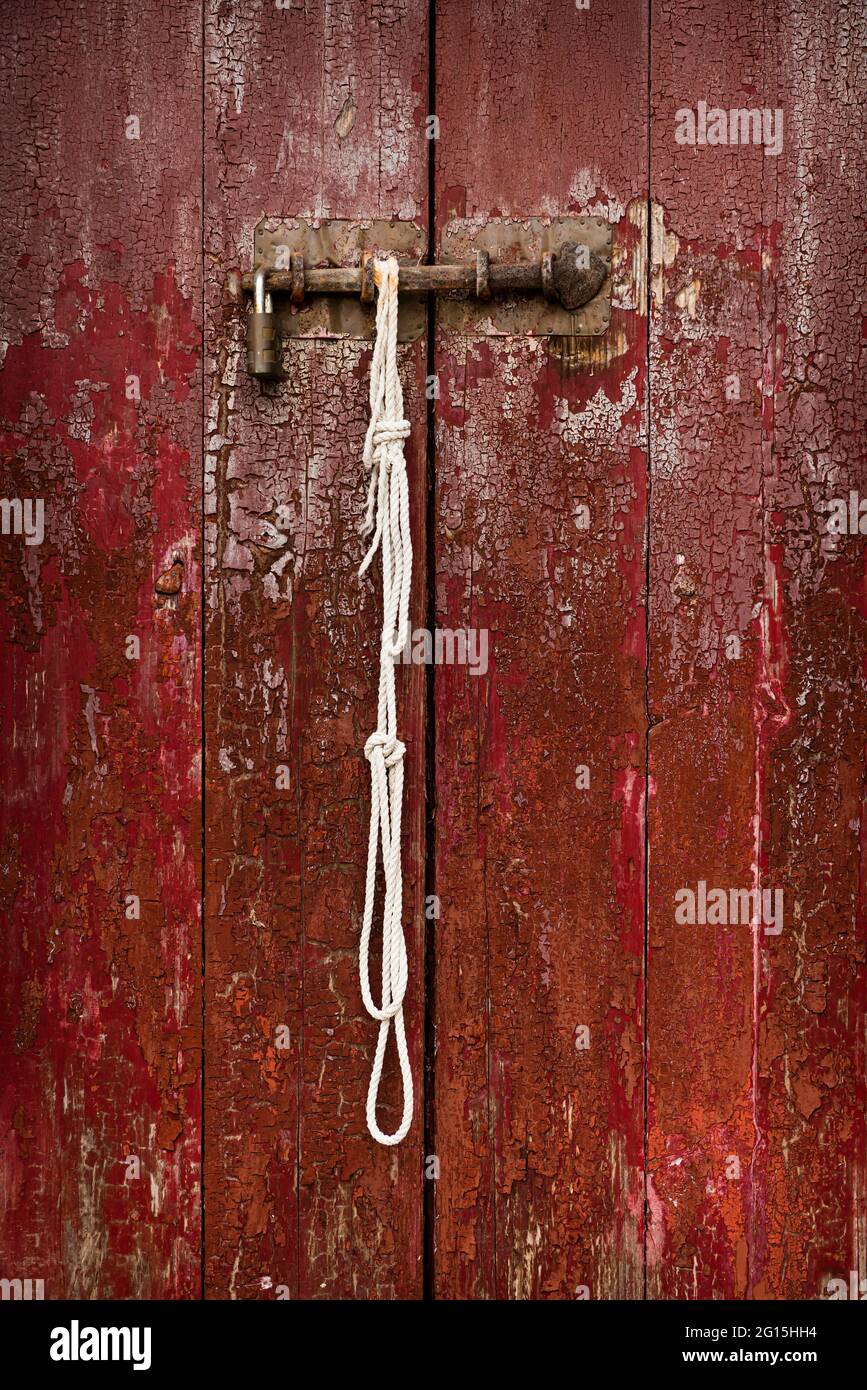 Detail of a weathered wooden door, Sham Chung Wan, New Territories