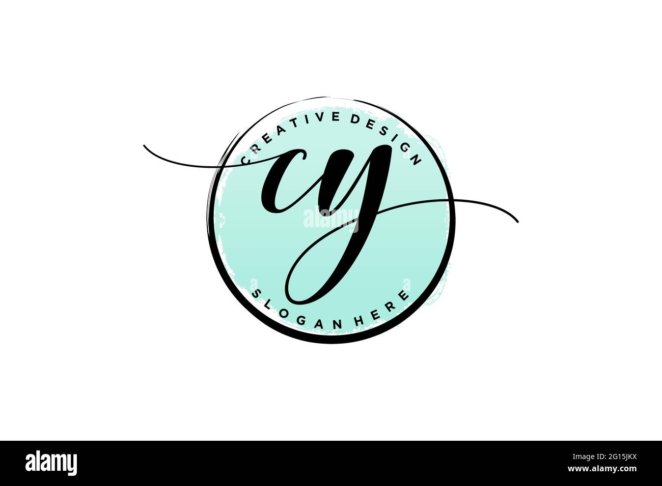 CY handwriting logo with circle template vector signature, wedding, fashion, floral and botanical with creative template. Stock Vector