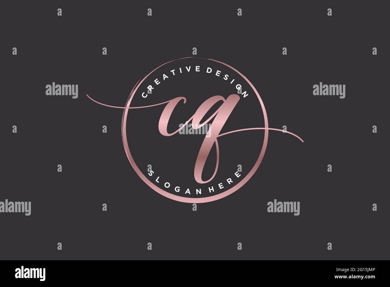 CQ handwriting logo with circle template vector signature, wedding ...