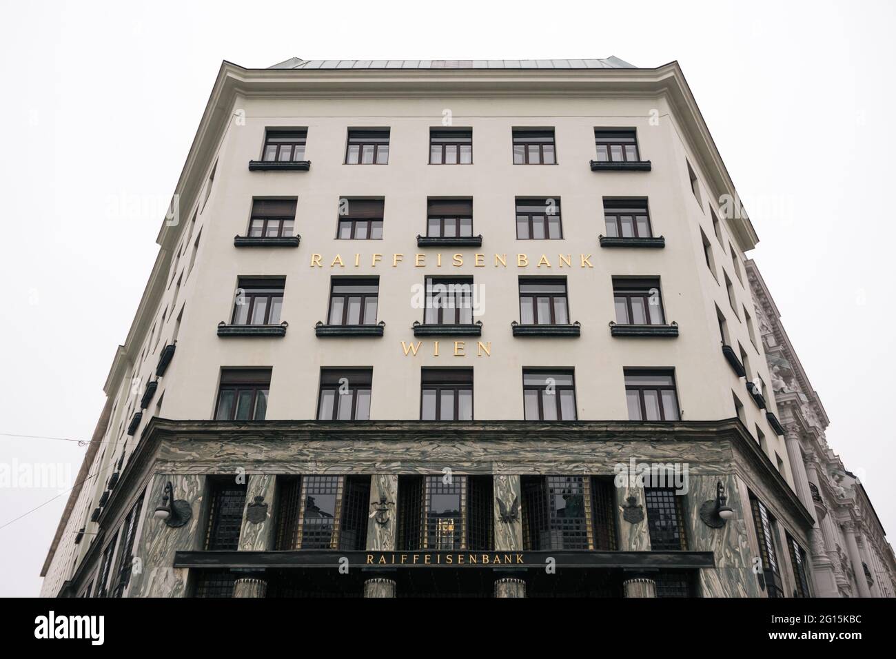 Vienna, Austria - Decembter 19 2020: Looshaus or Loos Haus, a Town House designed by Modernist Architect Adolf Loos, now used by Raiffeisen Bank Wien. Stock Photo