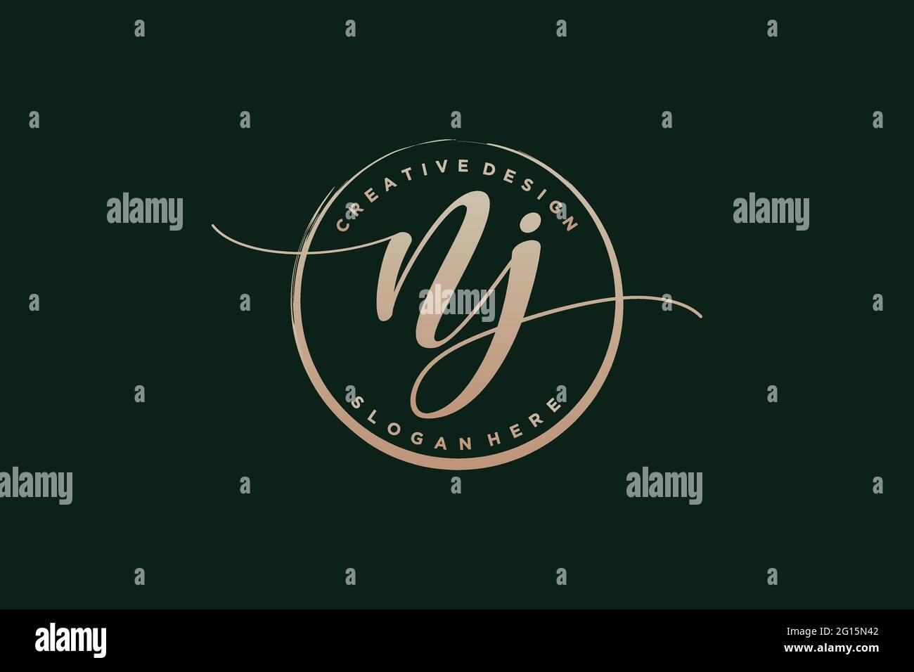 NJ handwriting logo with circle template vector signature, wedding ...