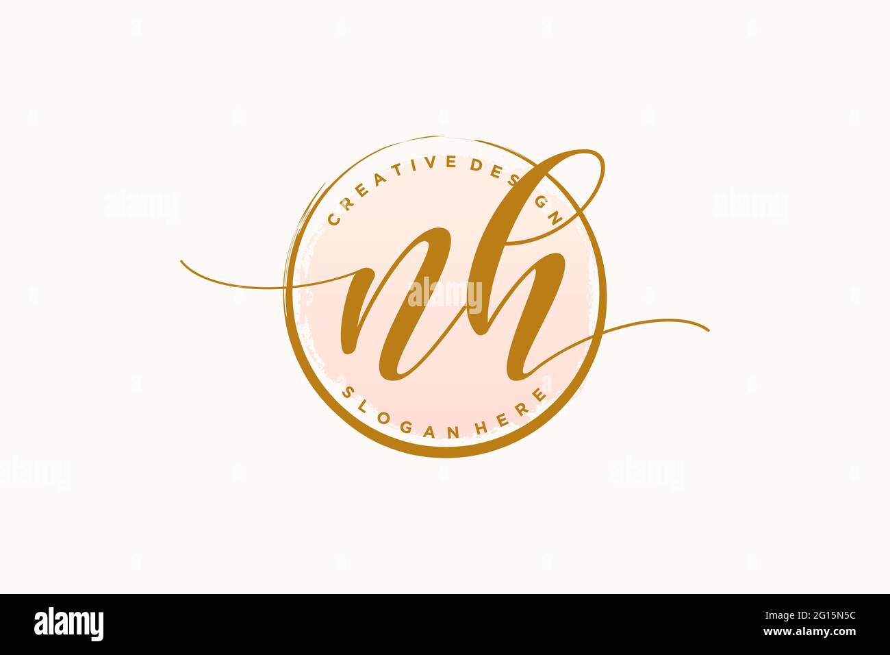 NH handwriting logo with circle template vector signature, wedding, fashion, floral and botanical with creative template. Stock Vector