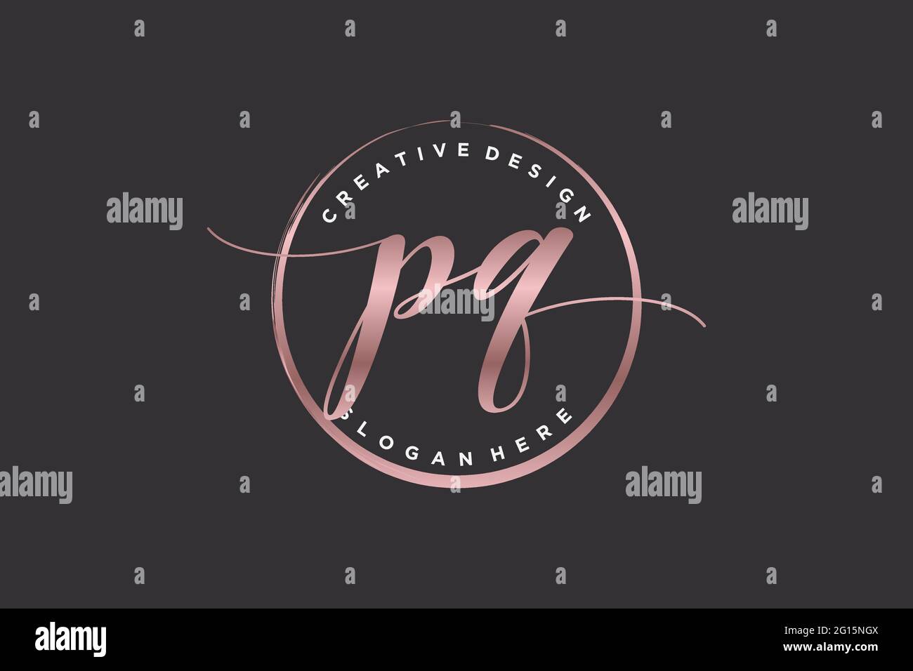 PQ handwriting logo with circle template vector signature, wedding ...