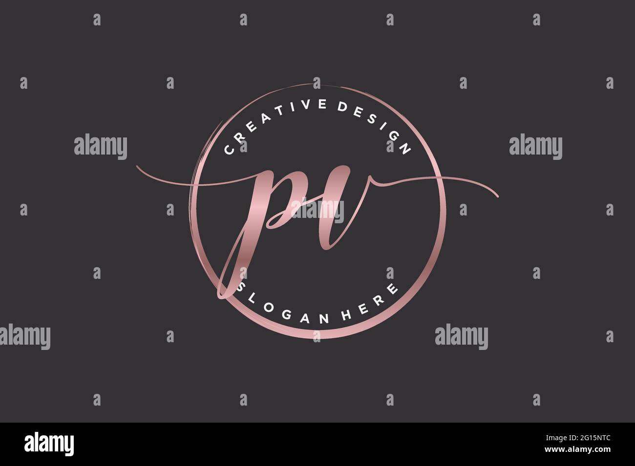 PV handwriting logo with circle template vector signature, wedding ...