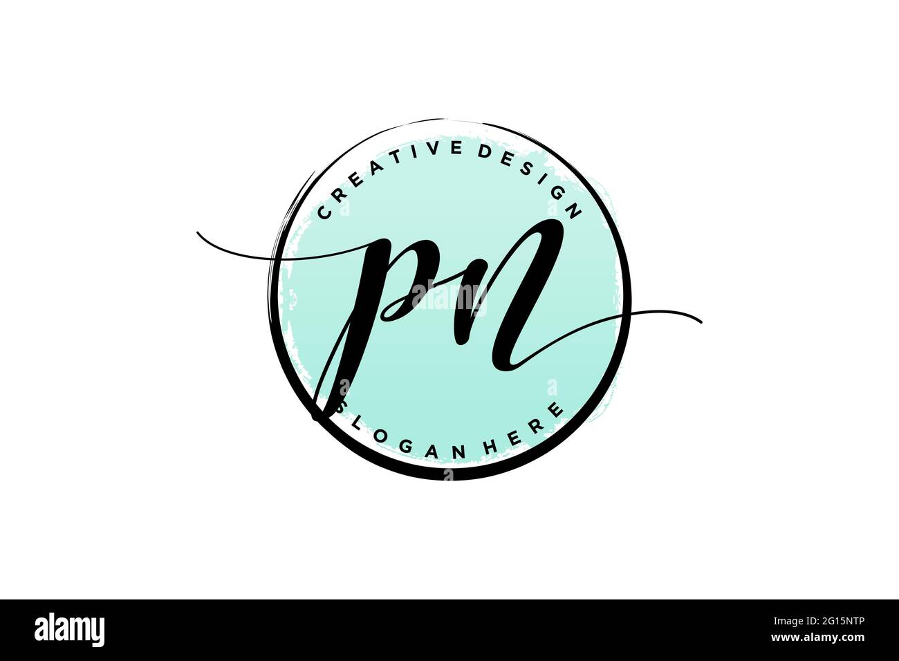 PN handwriting logo with circle template vector signature, wedding, fashion, floral and botanical with creative template. Stock Vector