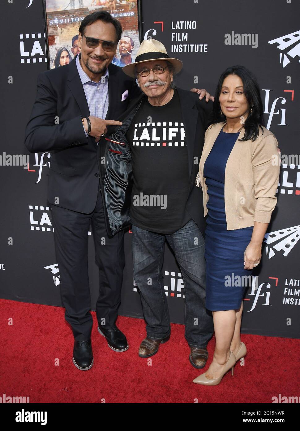 Los Angeles, USA. 04th June, 2021. (L-R) Jimmy Smits, Edward James Olmos and Wanda De Jesus arrives at the 2021 Los Angeles Latino International Film Festival - IN THE HEIGHTS Special Preview Screening held at the TCL Chinese Theatre in Hollywood, CA on Friday, ?June 4, 2021. (Photo By Sthanlee B. Mirador/Sipa USA) Credit: Sipa USA/Alamy Live News Stock Photo