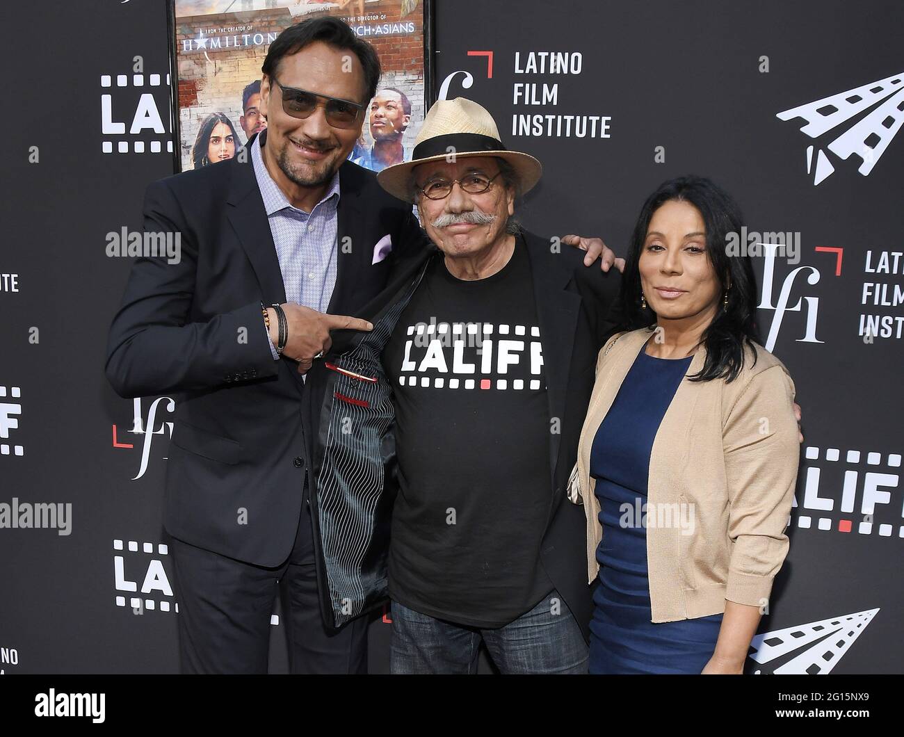 Los Angeles, USA. 04th June, 2021. (L-R) Jimmy Smits, Edward James Olmos and Wanda De Jesus arrives at the 2021 Los Angeles Latino International Film Festival - IN THE HEIGHTS Special Preview Screening held at the TCL Chinese Theatre in Hollywood, CA on Friday, ?June 4, 2021. (Photo By Sthanlee B. Mirador/Sipa USA) Credit: Sipa USA/Alamy Live News Stock Photo