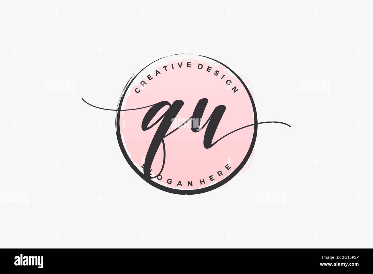 QU handwriting logo with circle template vector signature, wedding ...