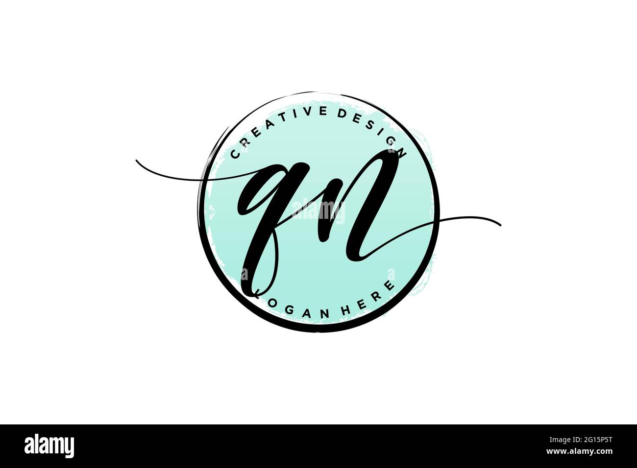 QN handwriting logo with circle template vector signature, wedding ...
