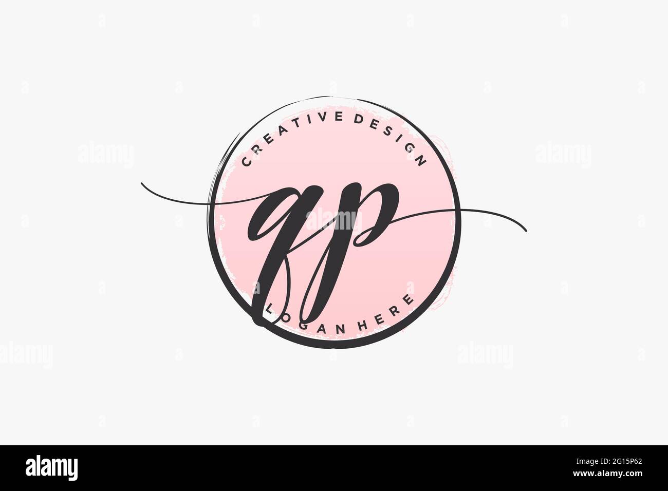 QP handwriting logo with circle template vector signature, wedding ...