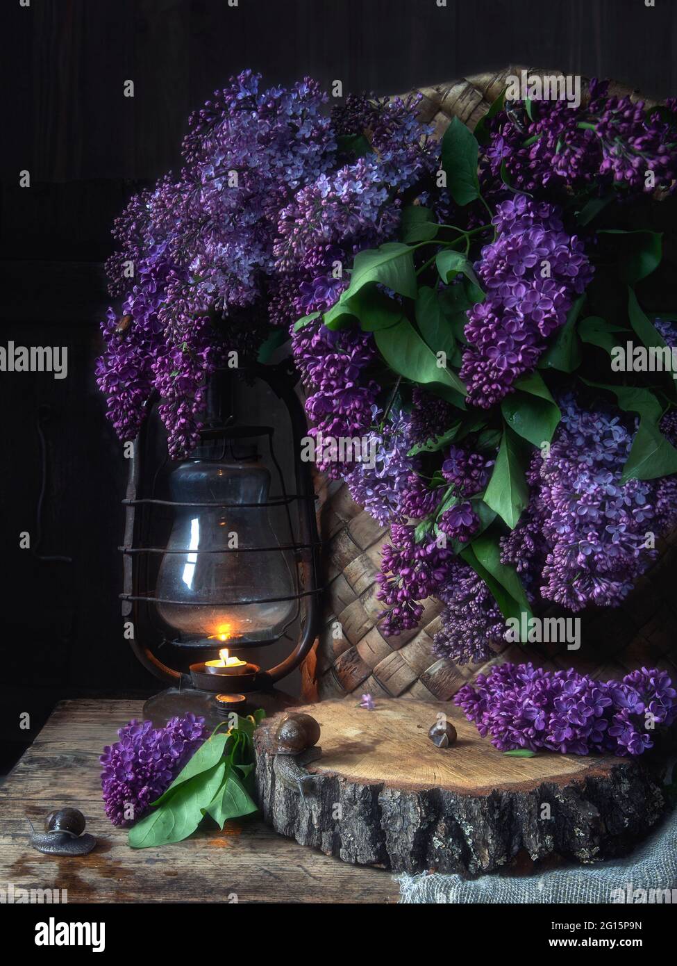 Floral still life with lilac bouquet Stock Photo - Alamy