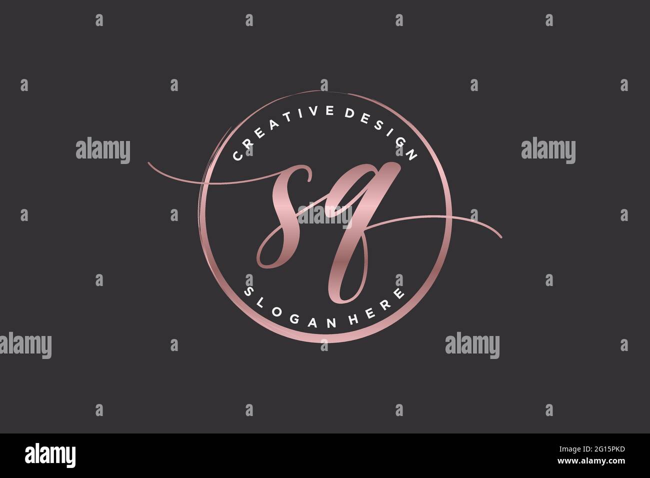 SQ handwriting logo with circle template vector signature, wedding, fashion, floral and botanical with creative template. Stock Vector