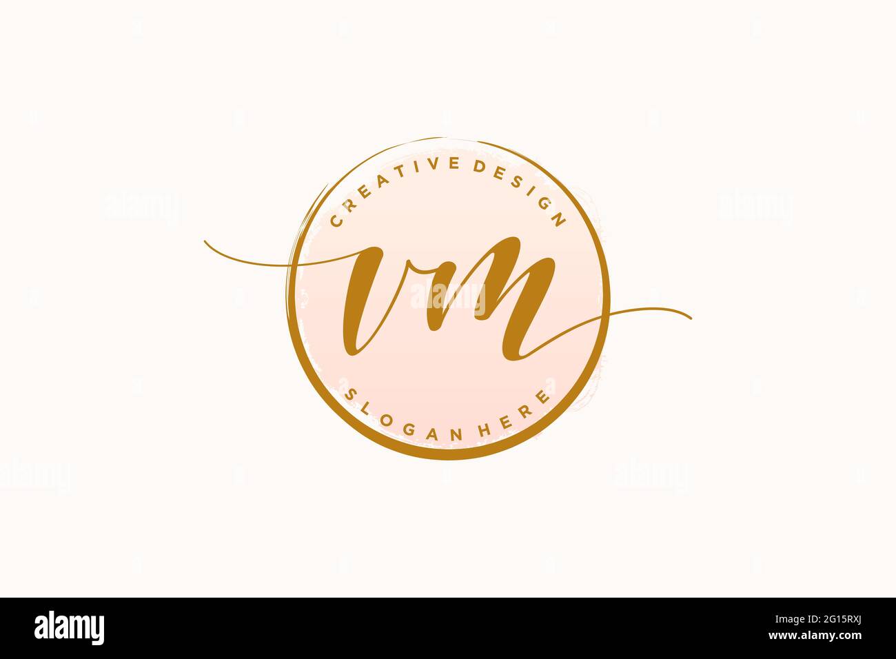 VM handwriting logo with circle template vector signature, wedding, fashion, floral and botanical with creative template. Stock Vector