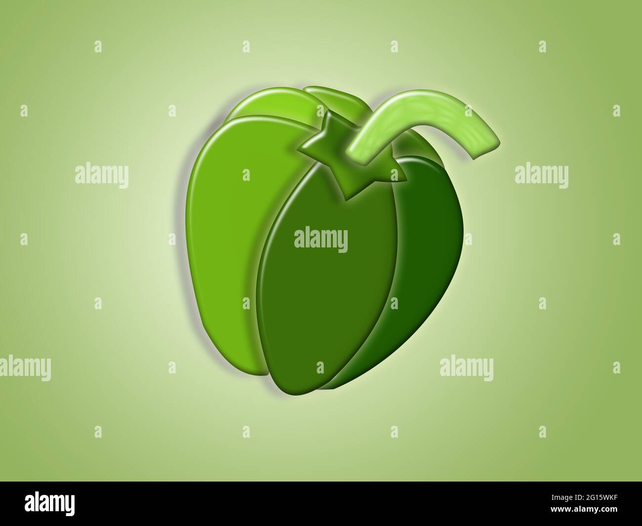 Illustration of a whole Green Bell Pepper.  This illustration is part of a large collection of different vegetables. Stock Photo