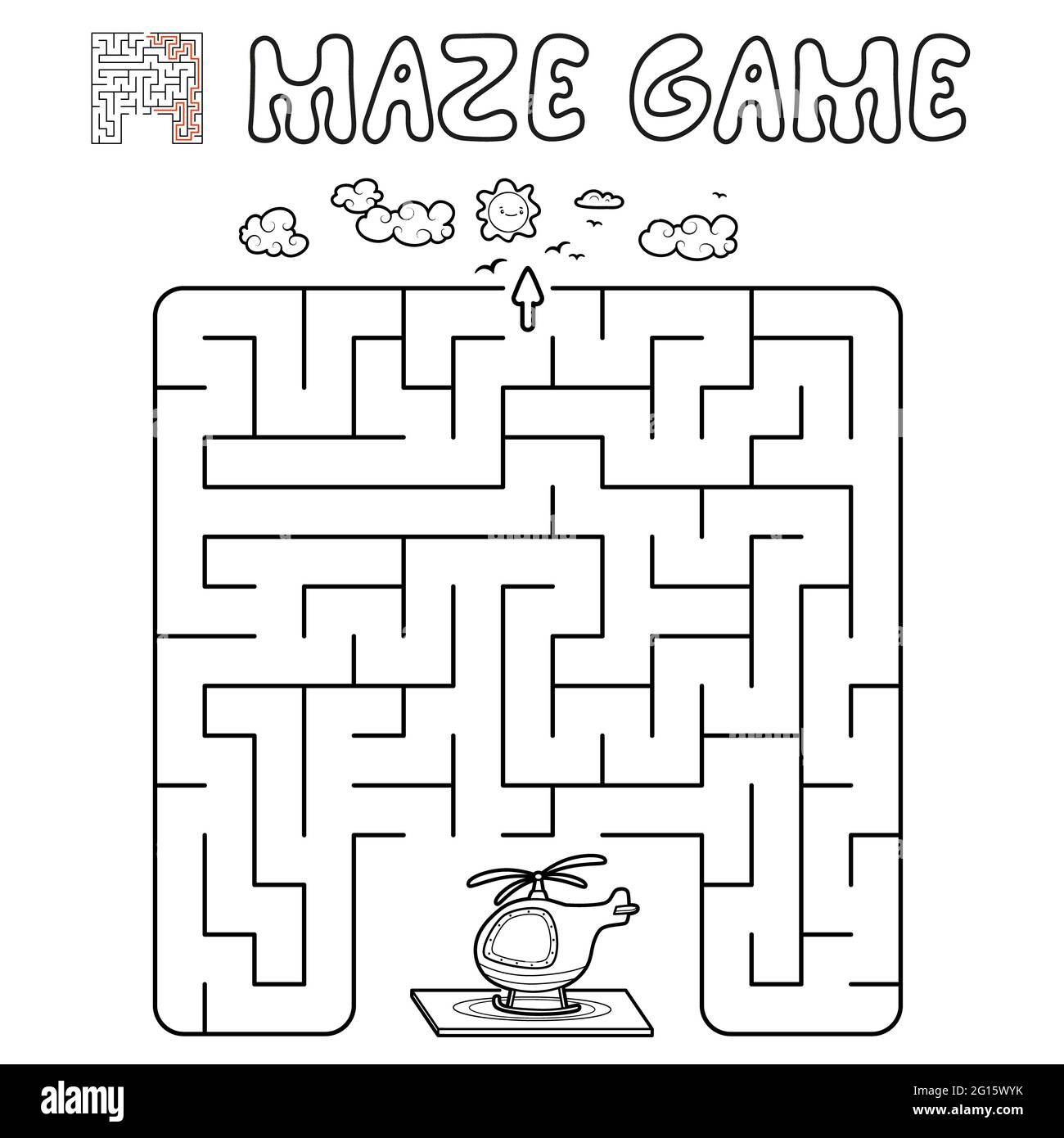 Maze puzzle game for children. Outline maze or labyrinth game with