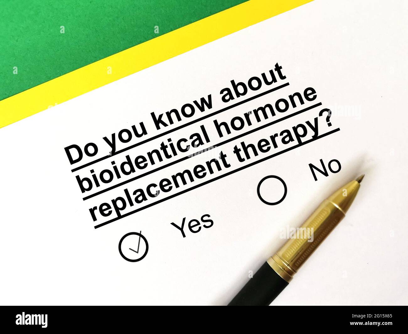 One person is answering question about therapy. He knows about bioidentical hormone replacement therapy Stock Photo