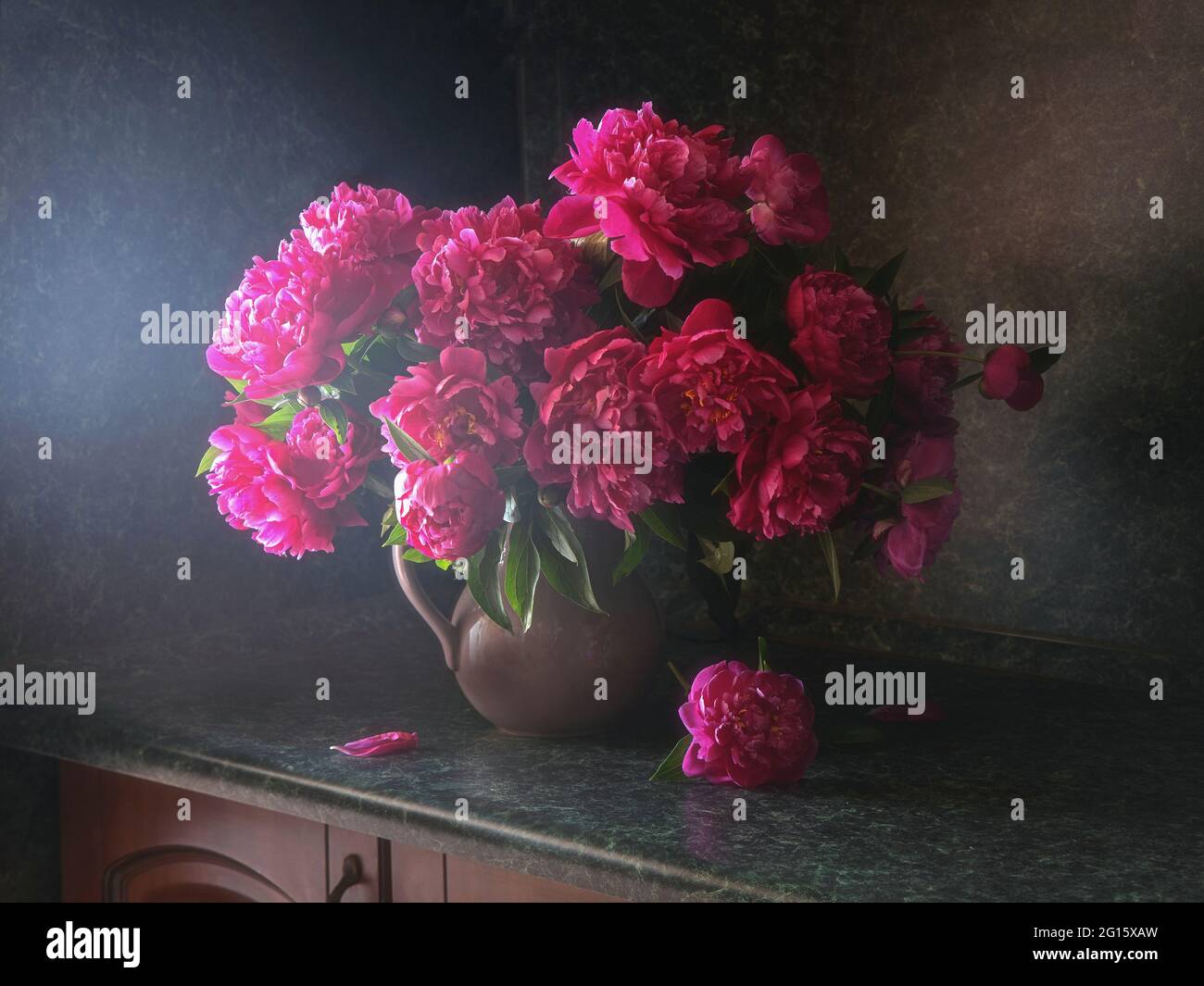 Still life with splendid bouquet of peonies Stock Photo - Alamy