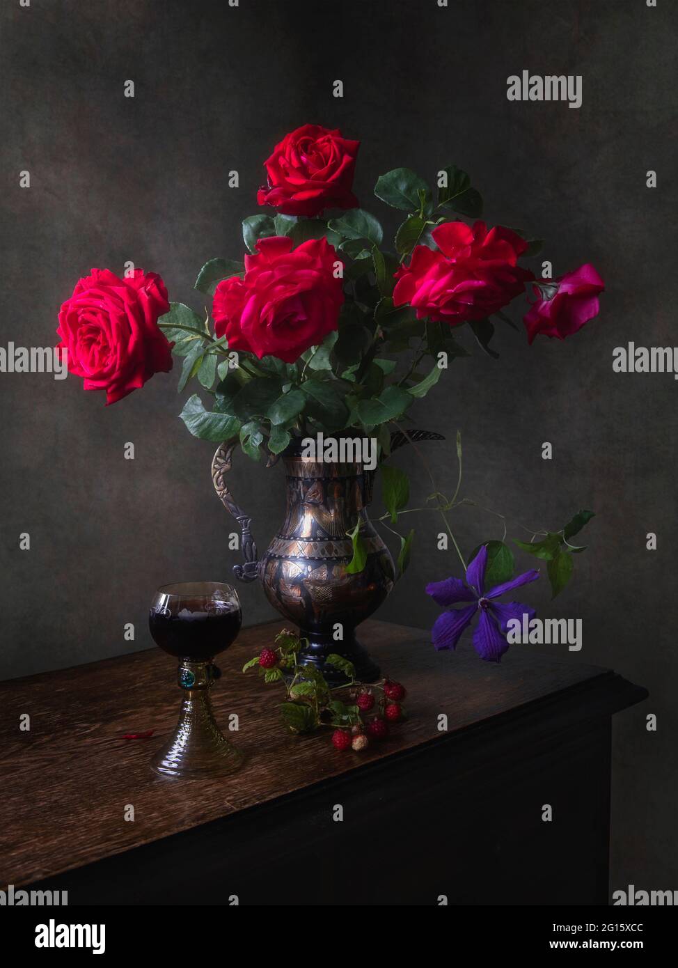 Still life with flowers and fruits Stock Photo - Alamy