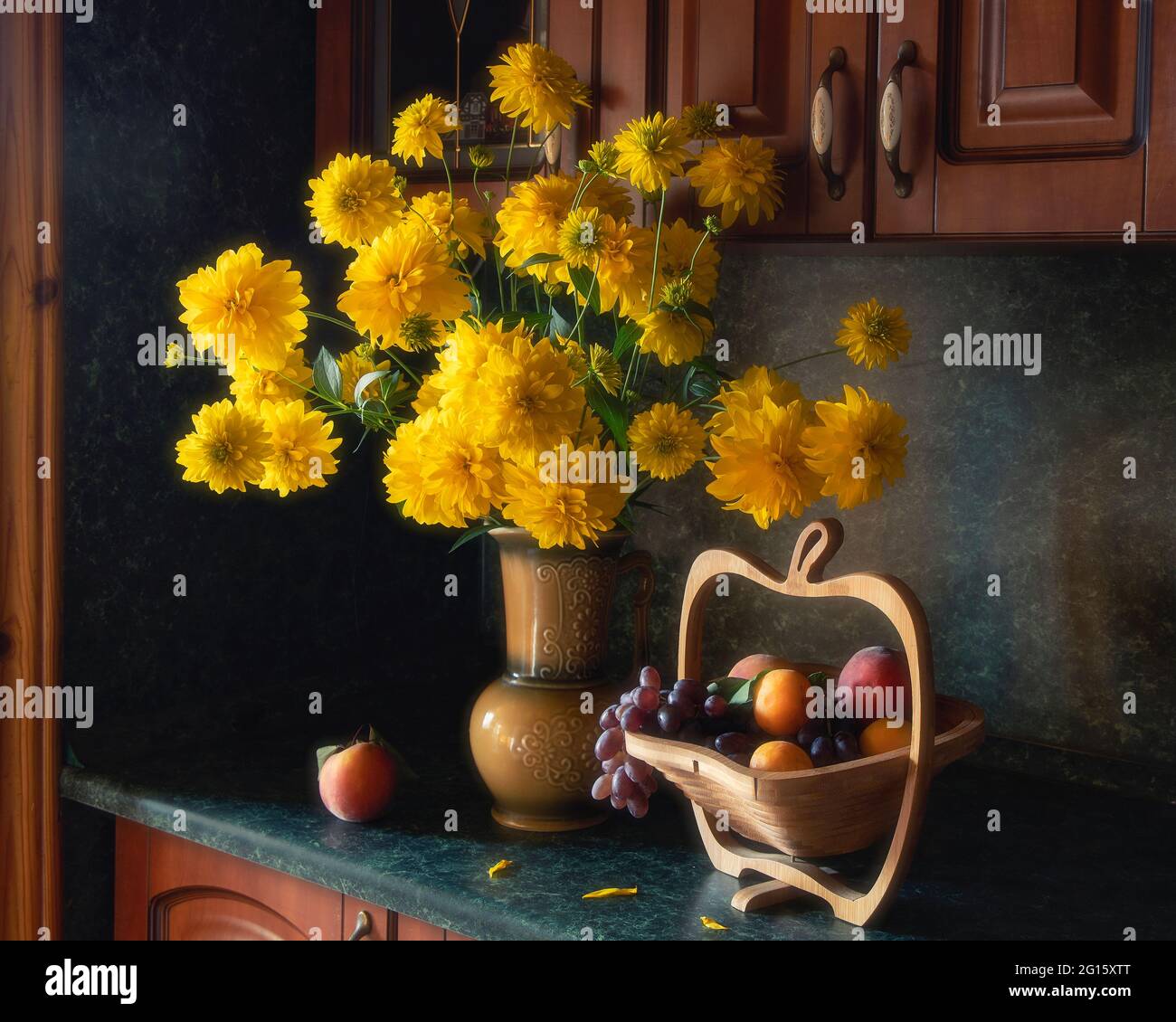 Still life with flowers and fruits Stock Photo - Alamy