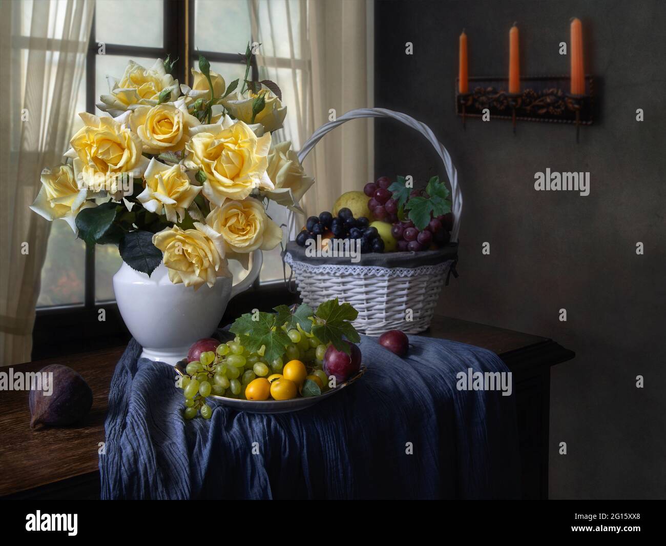Still life with flowers and fruits Stock Photo - Alamy