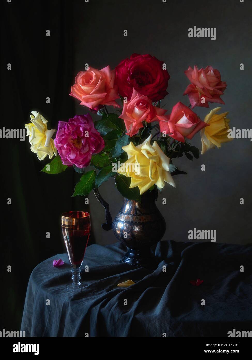 Still life with bouquet of beautiful roses Stock Photo - Alamy