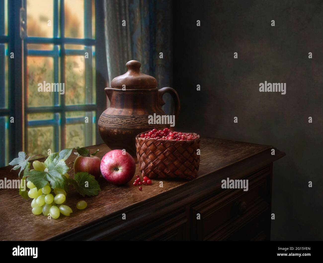 Still life with fruits and wine glass Stock Photo - Alamy