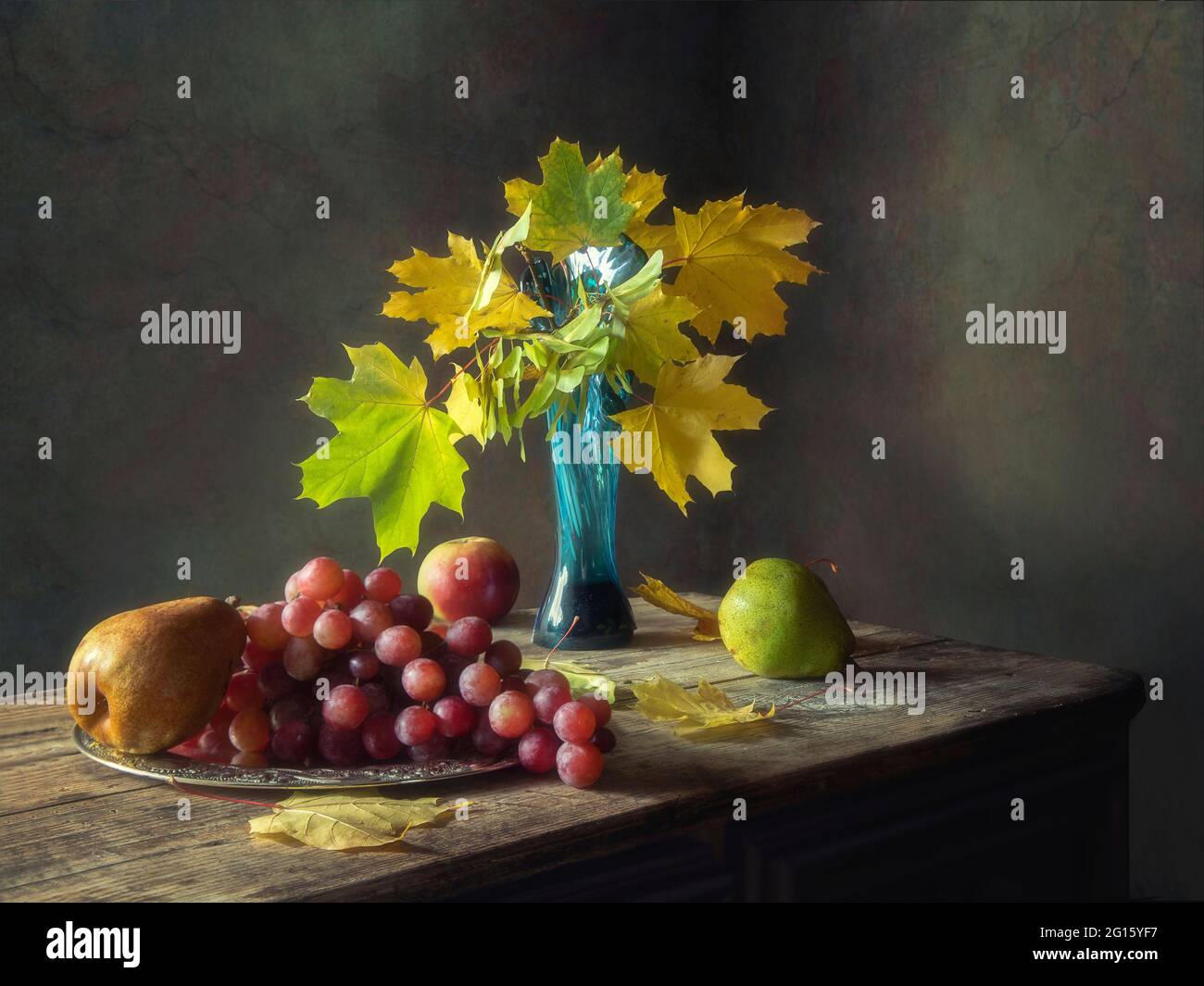 Still life with fruits and wine glass Stock Photo