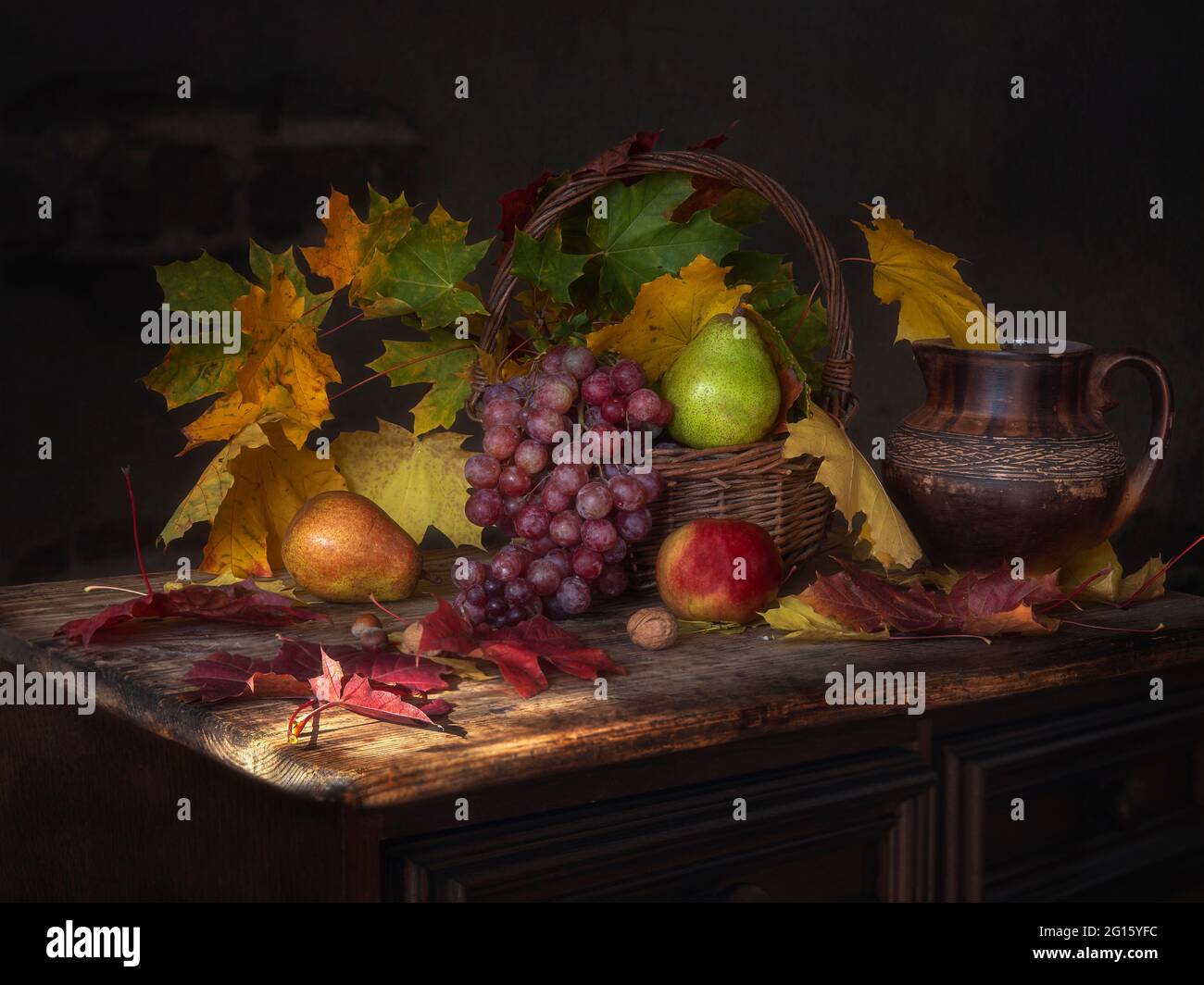Still life with fruits and wine glass Stock Photo - Alamy
