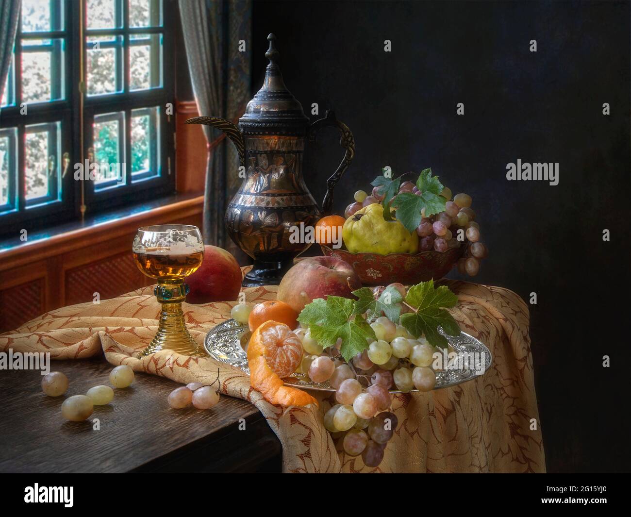 Still life with fruits and wine glass Stock Photo - Alamy