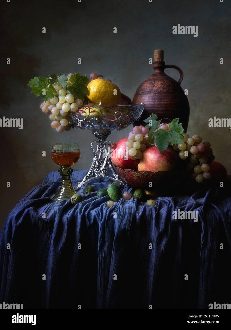 Still life with fruits and wine glass Stock Photo - Alamy
