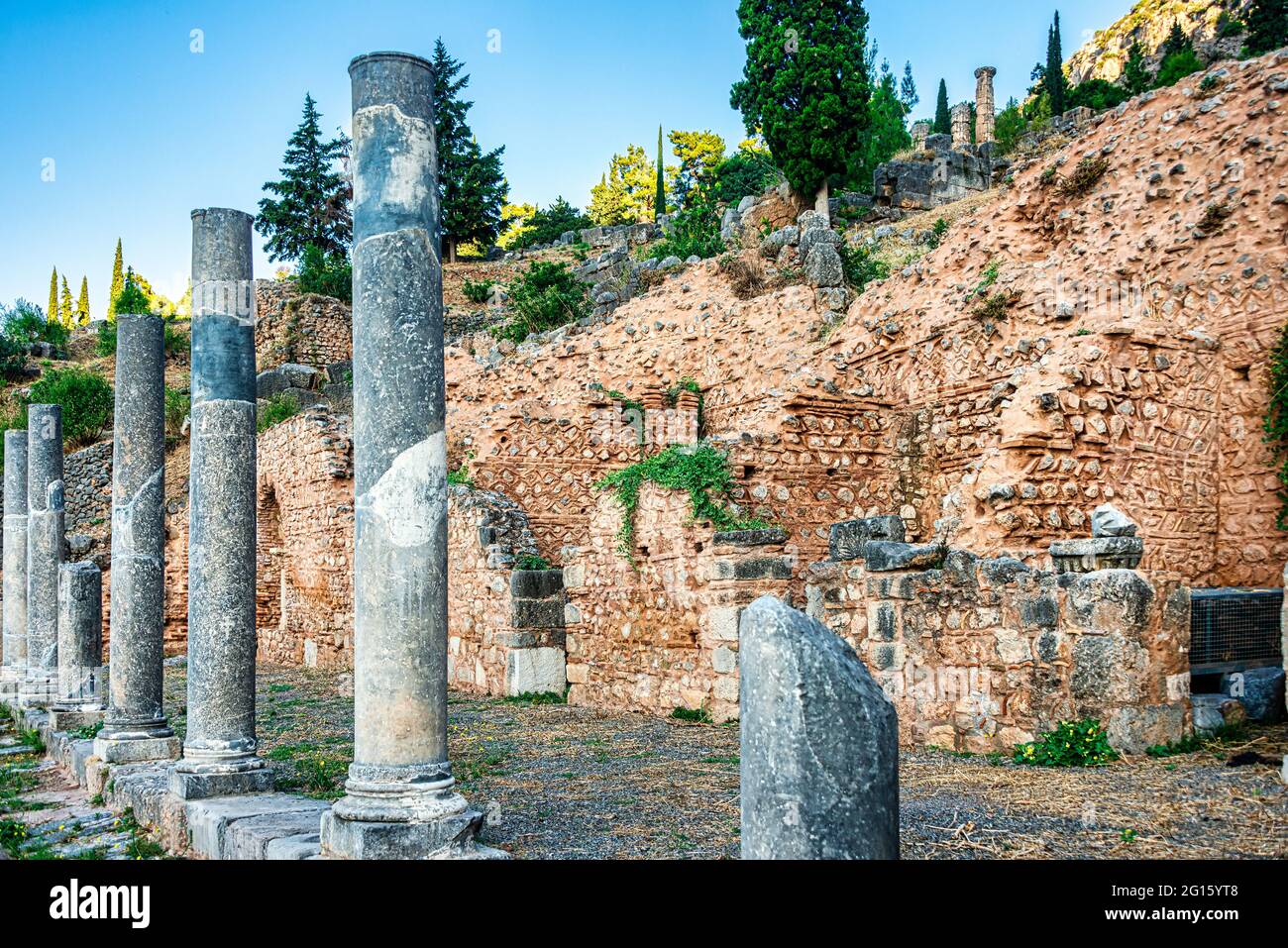 View of the main monuments and sites of Greece. Ruins of Delphi. Oracle of Delphi Stock Photo